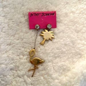 Betsey Johnson asymmetrical flamingo palm tree earrings
